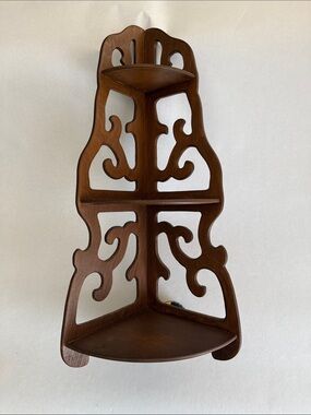 Vintage Brown Decorative Wooden Corner Wall Shelf - 3 Shelves 22.75”H